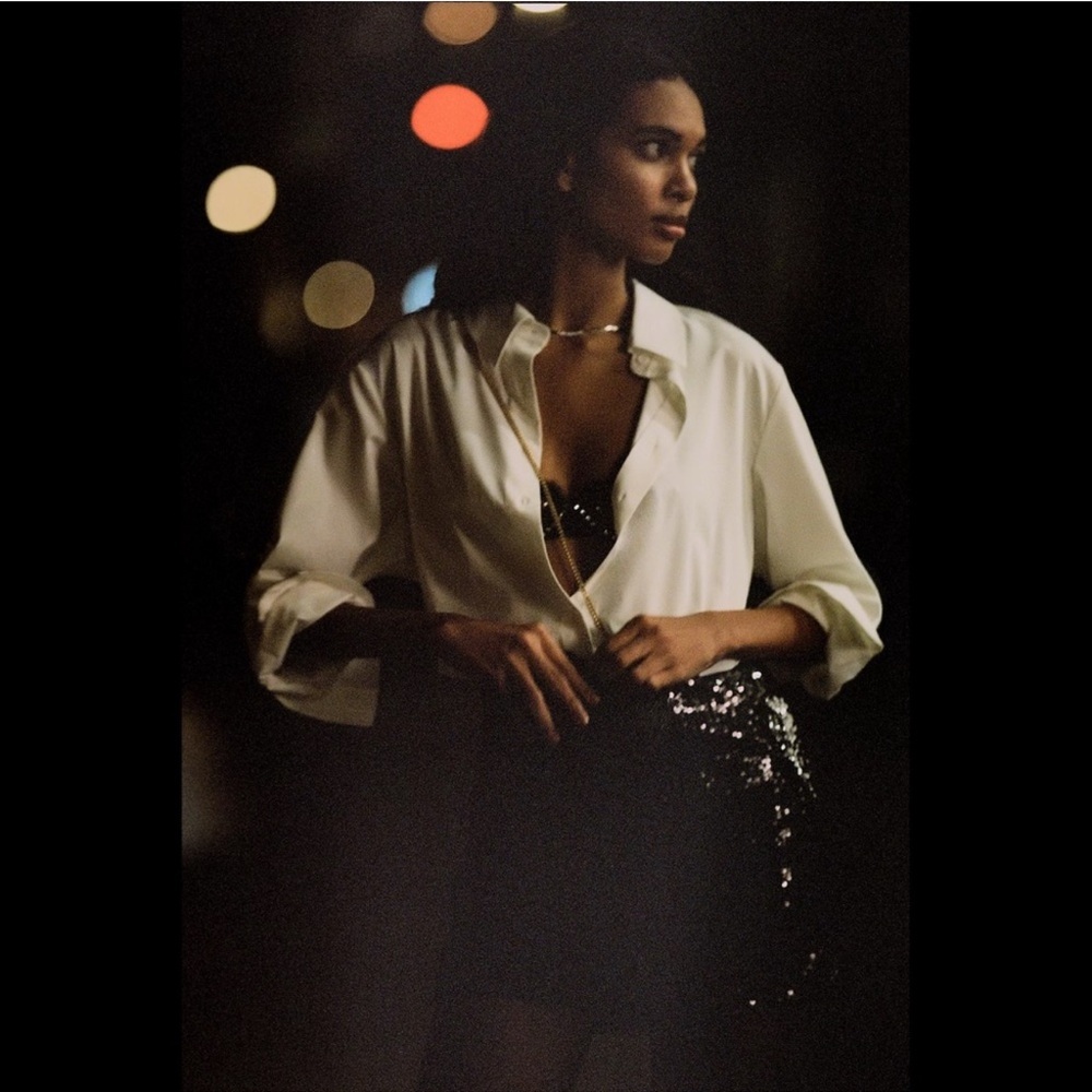 Mare Mare Antrophologie‎ Sequin Mini Dress Button Down Black White Size XL NWT